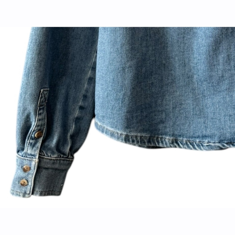 PAIGE Belize Denim Button Up Long Sleeve Shirt Womens Large Blue‎ Relaxed Fit - Picture 6 of 7